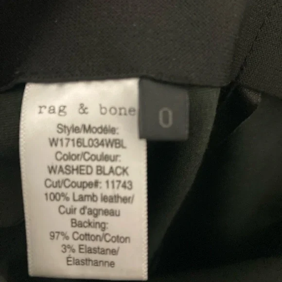 rag & bone BLACK HIGH-RISE LEATHER PANTS-100% LAMBSKIN SKINNY PANTS-LEGGINGS-sz0 - Picture 3 of 3